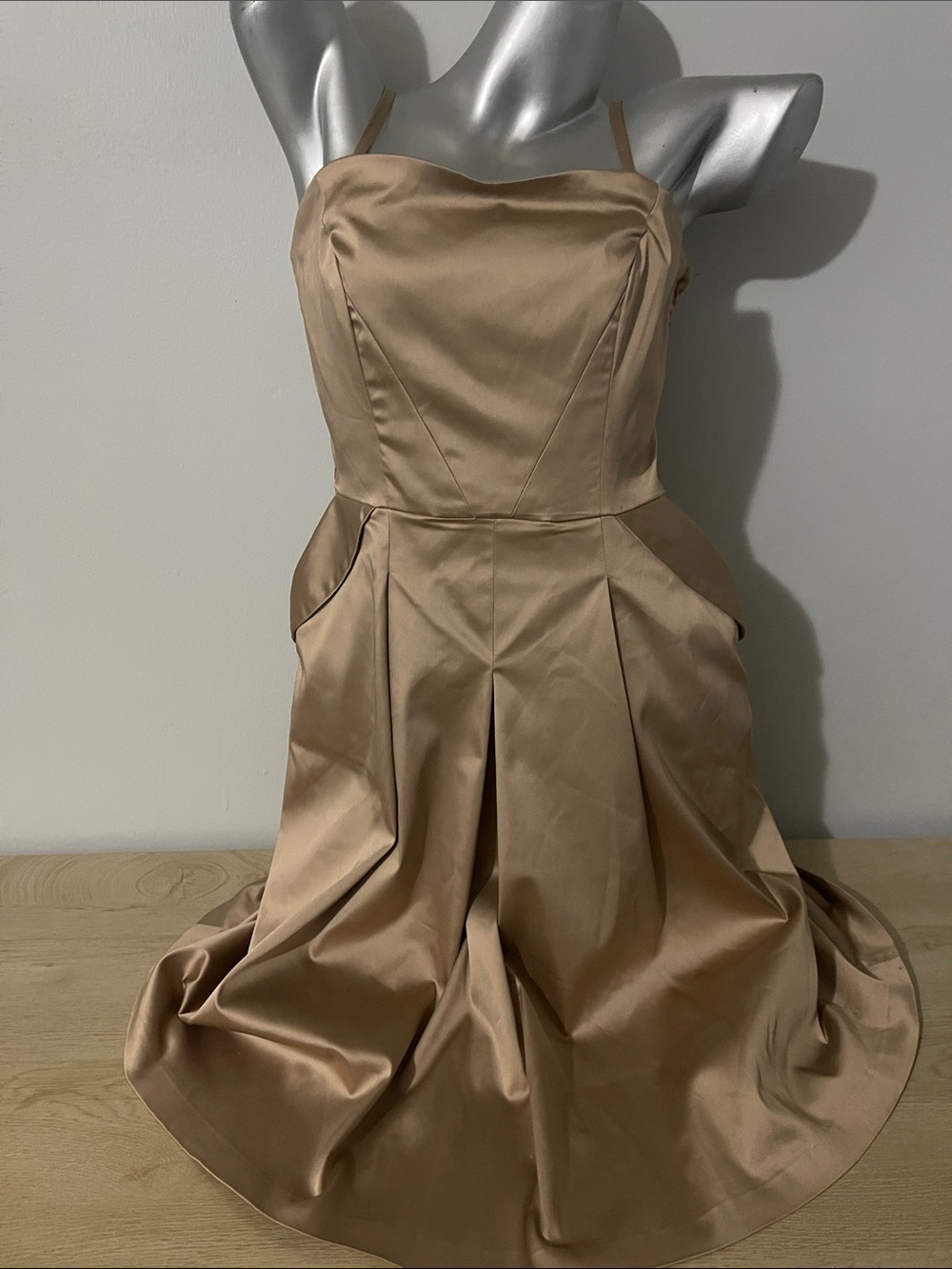 Strapless Satin A-Line Dress in Champagne